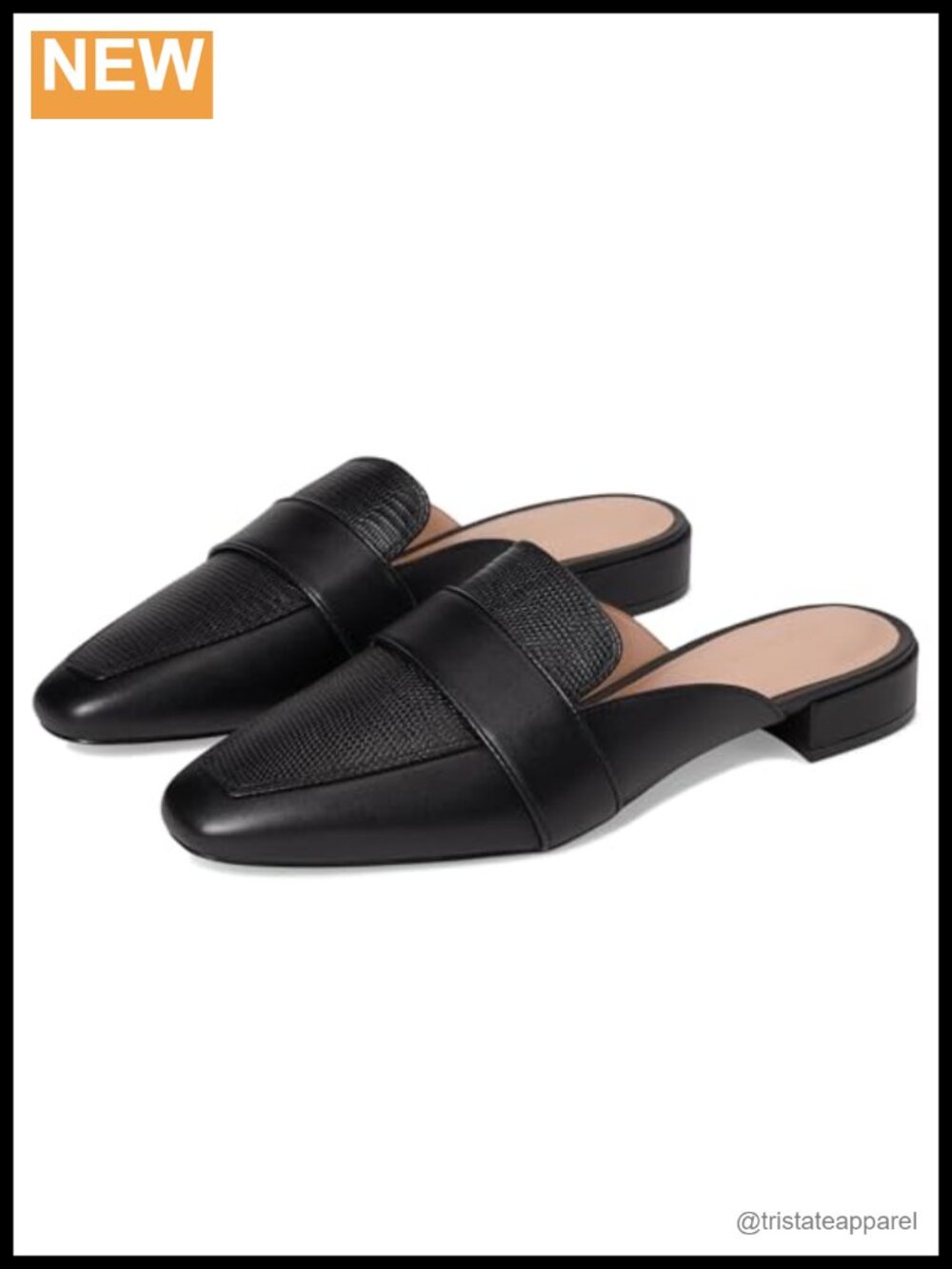 Women's Leather Mule Slip-On Flat with Square Toe and Keeper Strap